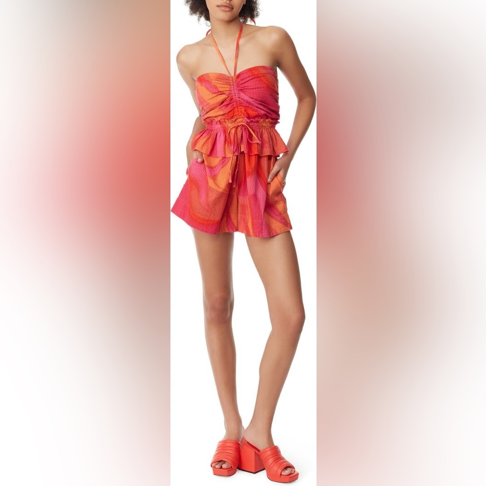 Circus NY by Sam Edelman Elyse Cotton Halter Romper Sunset Slick-Carmine Rose S